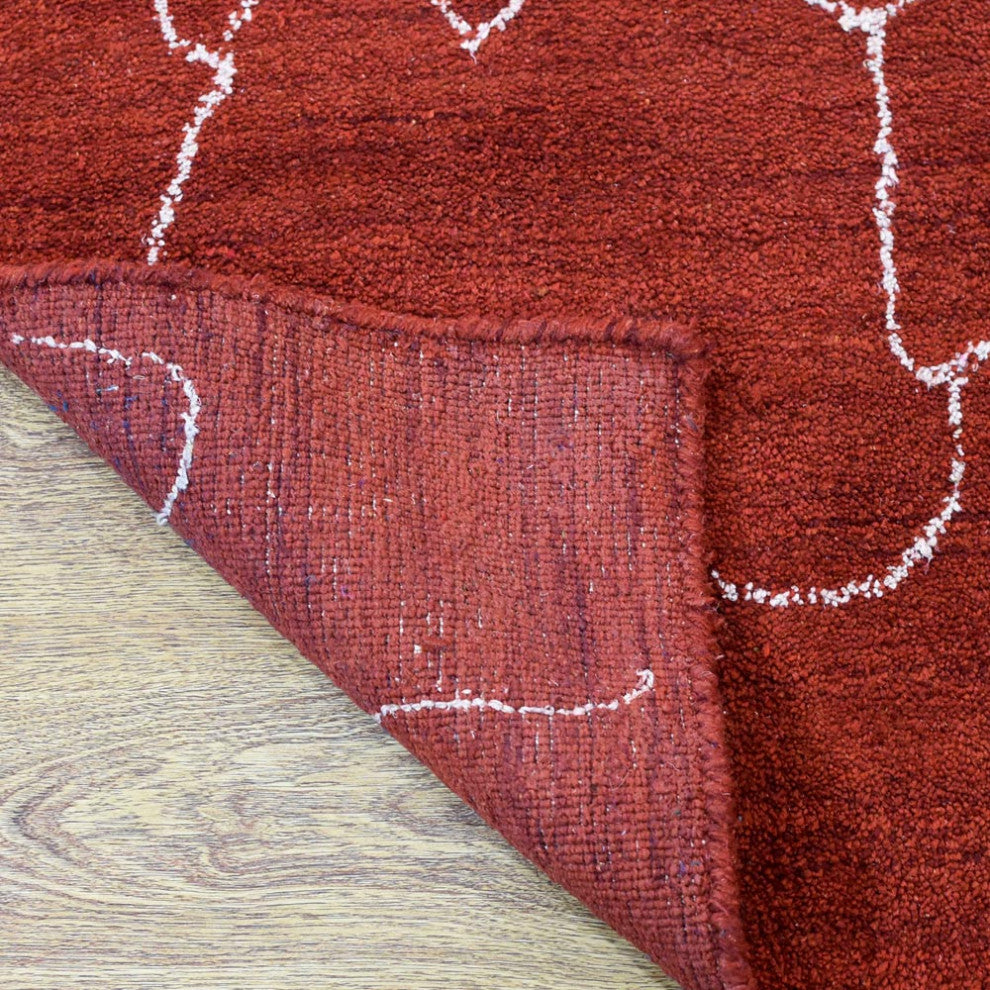HAND KNOTTED LOOM SILK ECO-FRIENDLY RUG-6'x9',Rectangle,Red White,Contempor