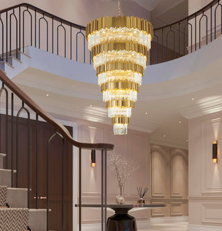 D60" 6-Tier Shiny Gold Frame Chandelier With Clear Hanging Crystals