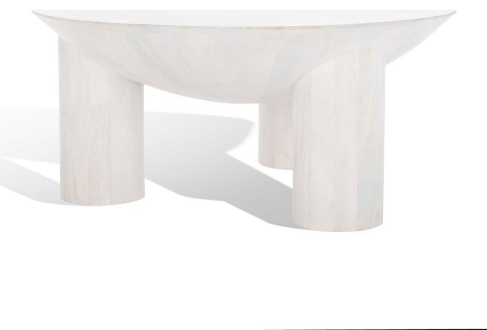 Safavieh Couture Calhoun Round Wood Coffee Table, White Wash