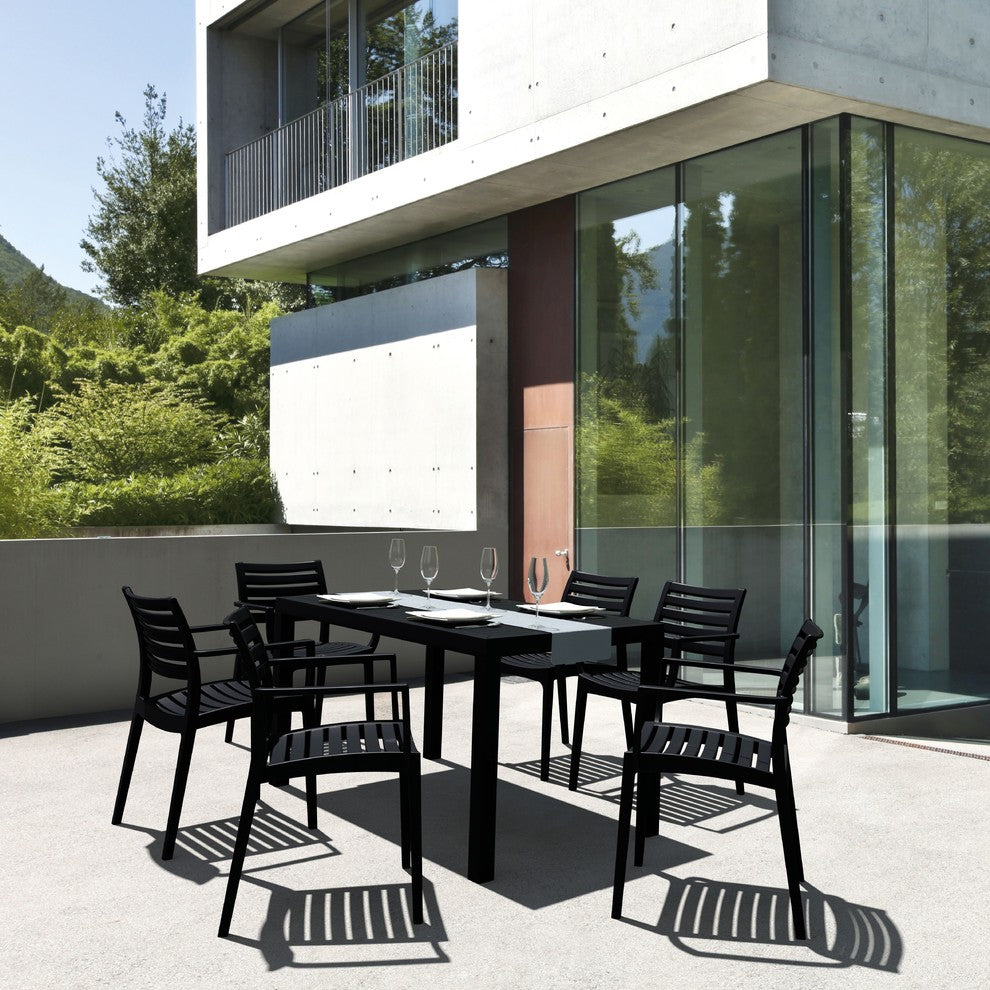 Artemis Resin Rectangle Dining Set With 6 Arm Chairs, Black