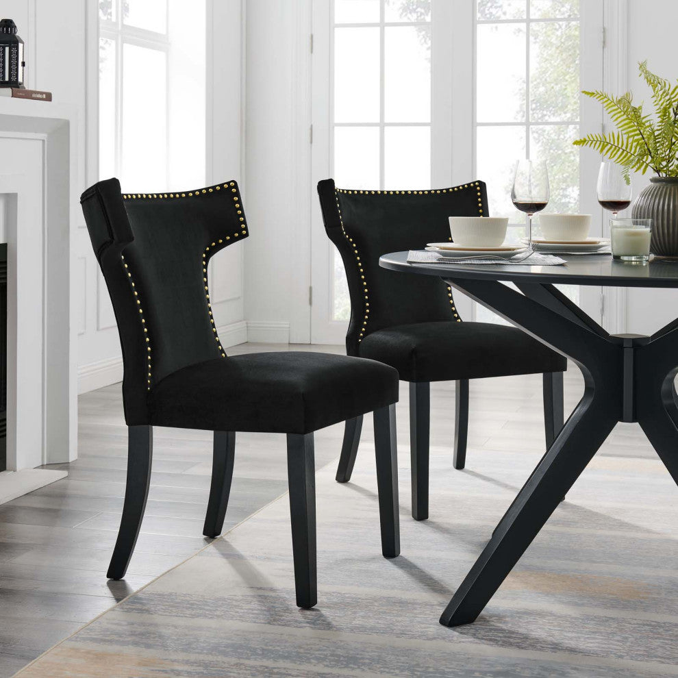 Dining Chair, Nailhead, Set of 2, Black, Velvet, Modern, Bistro Hospitality