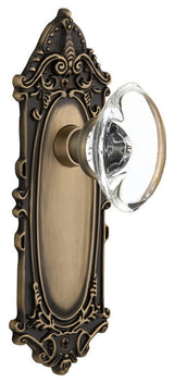 Double Victorian Plate With Oval Clear Crystal Knob, Antique Brass