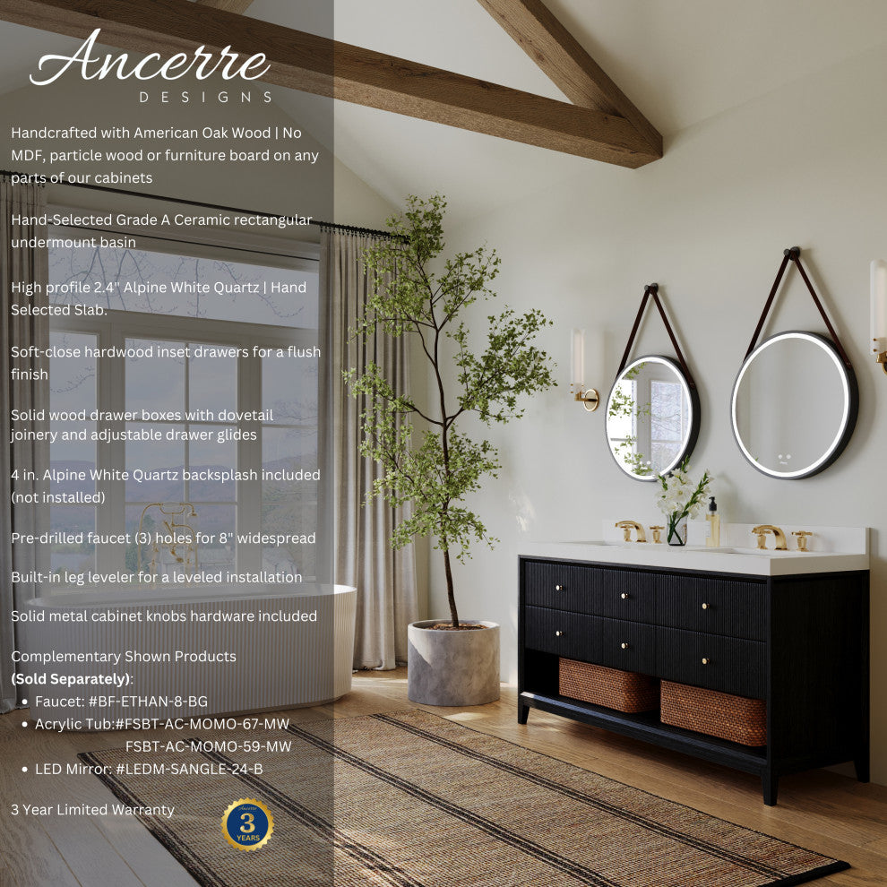 Momo Bathroom Vanity Set, Black Oak, 60"