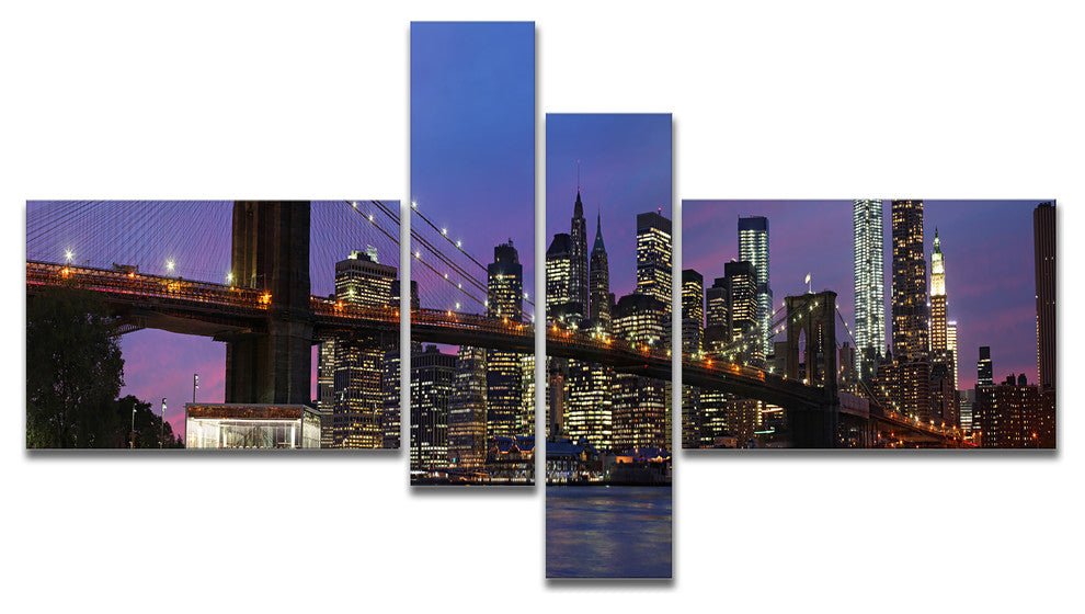 Brooklyn Bridge and Manhattan at sunset, Canvas Art Print, 60"x32", 4 panels