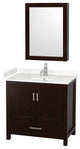 36"SGL Vanity Espresso, Carrara Cult. Marble Countertop, Sink, Med. Cabinet
