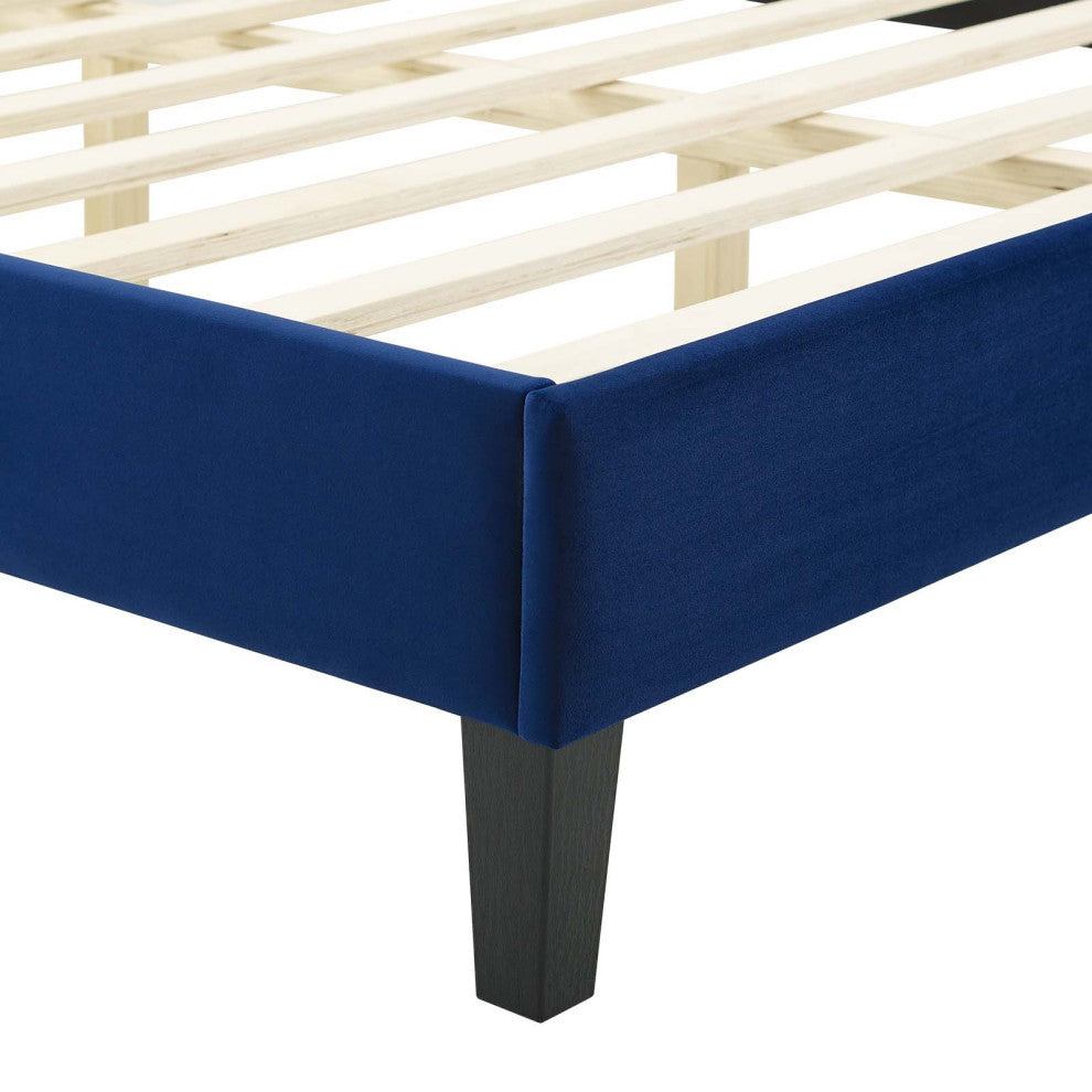 Juniper Channel Tufted Performance Velvet Full Platform Bed, Navy