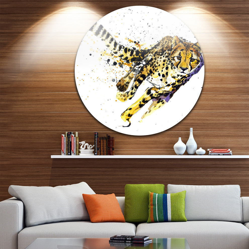 Cheetah Illustration Artwork, Animal Disc Metal Wall Art, 23"