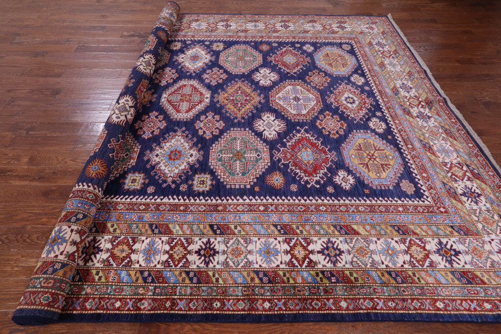 Super Kazak Geometric Handmade Wool Rug 9' 5" X 12' 9" Q9522