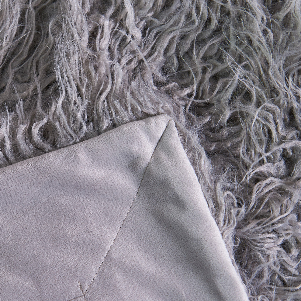 Mongolian Faux Fur Throw, Gray, 50"x60"