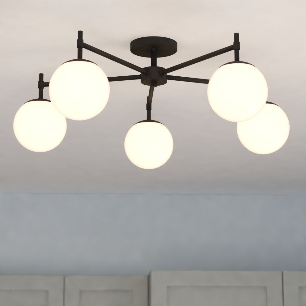 Armitage 32-in W Matte Black Semi Flush Mount Ceiling Light Fixture White Globe