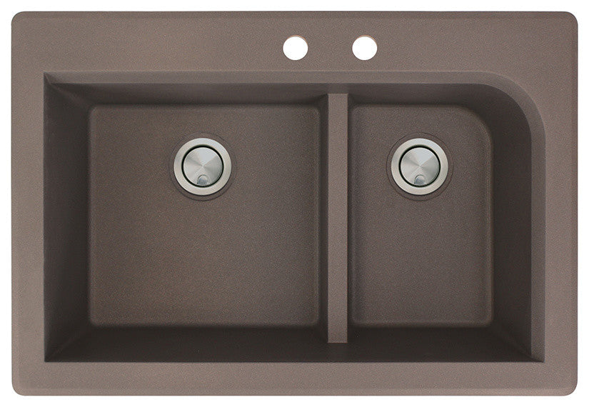 Radius 33" silQ Granite Double Bowl Kitchen Sink with 2 Holes in Espresso