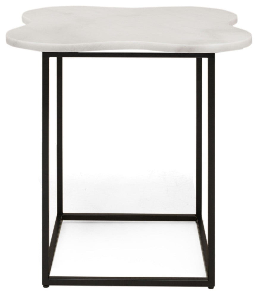 Modrest Aleidy White Marble, Black Metal End Table