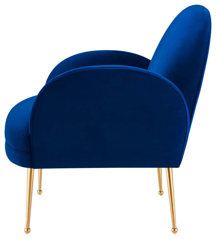 Armchair Accent Chair, Blue Navy, Velvet, Modern, Mid Century Hotel Lounge Cafe