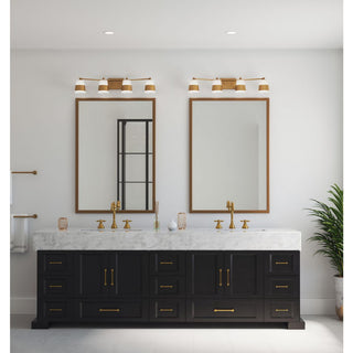 Haven Collection Four-Light Vintage Brass Opal Glass Luxe Industrial Bath Light