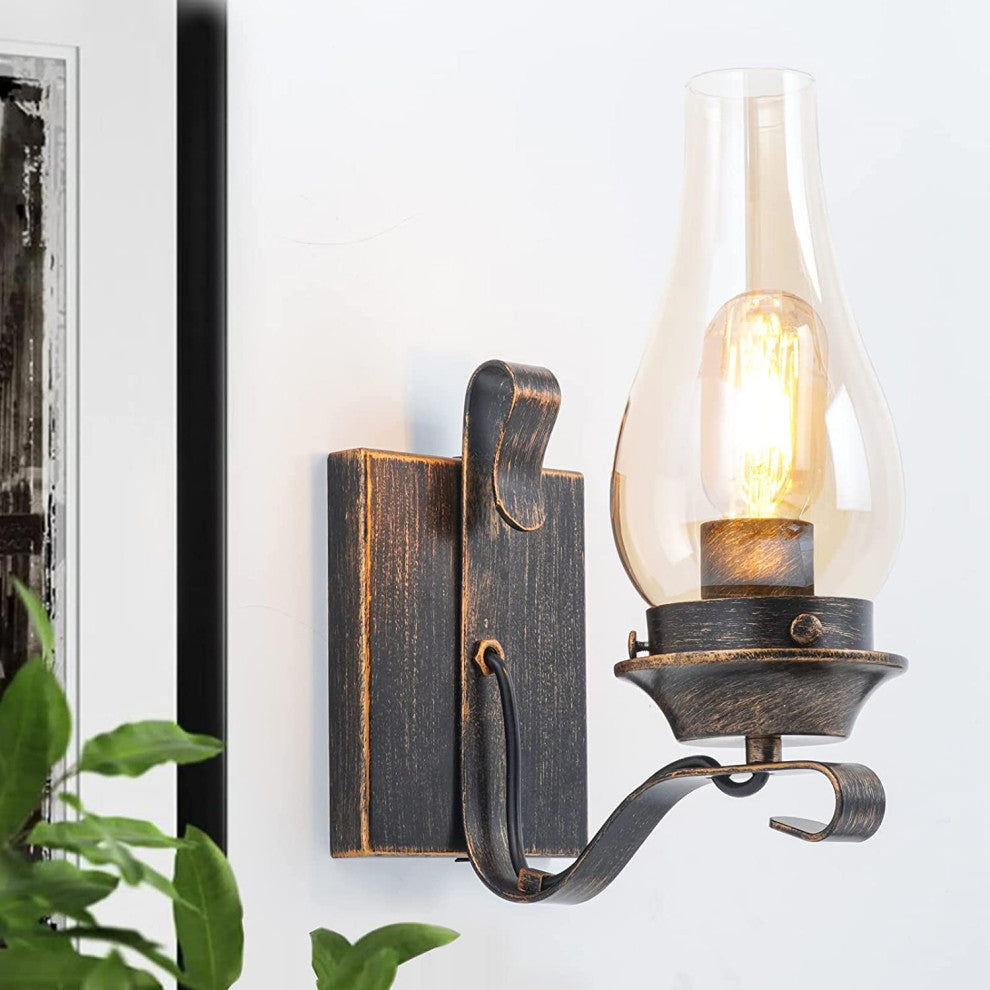 Farmhouse Vintage Wall Lantern Rust Industrial Glass Wall Lamp