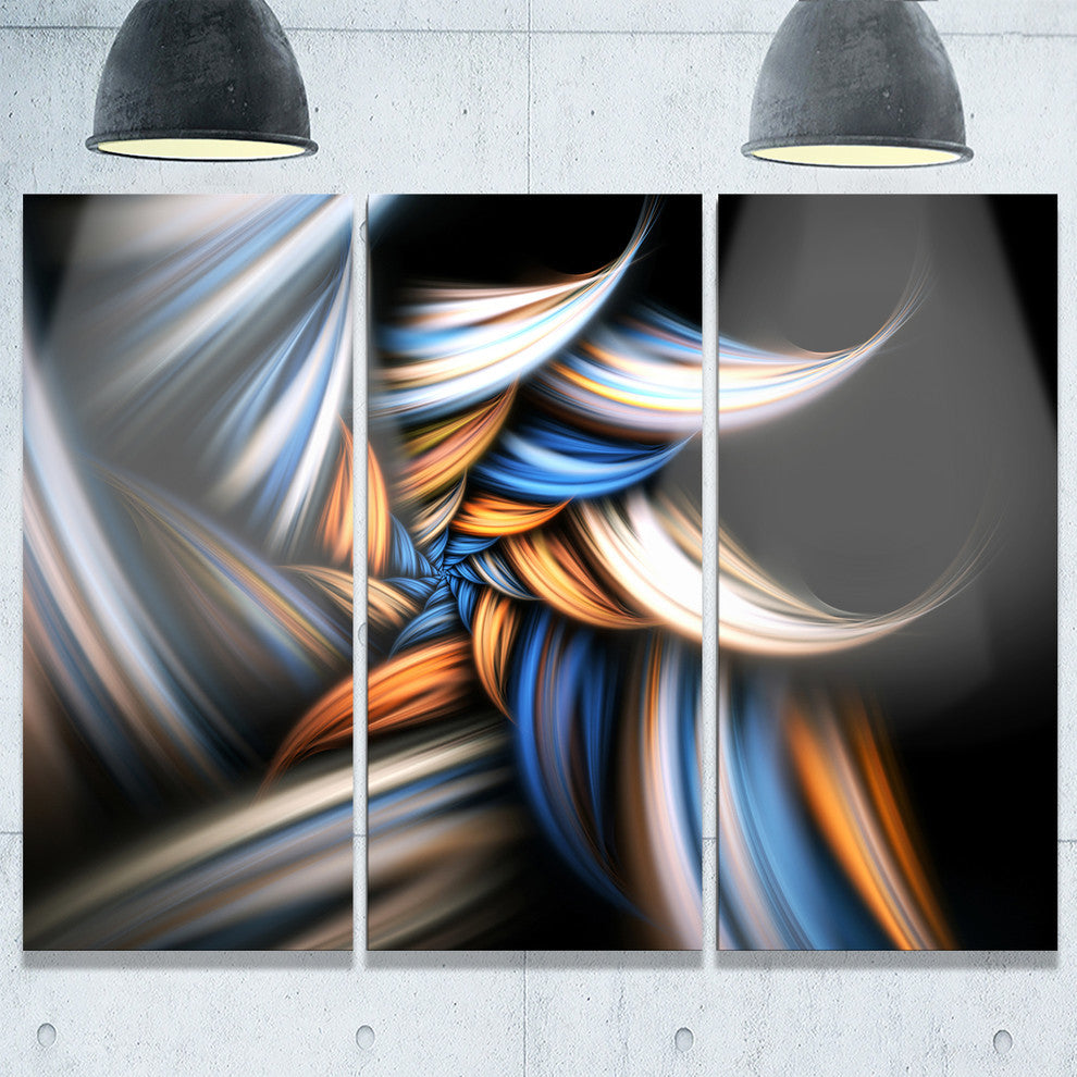 "Multi Color Fractal Floral Pattern in Black" Metal Wall Art, 3 Panels, 36"x28"
