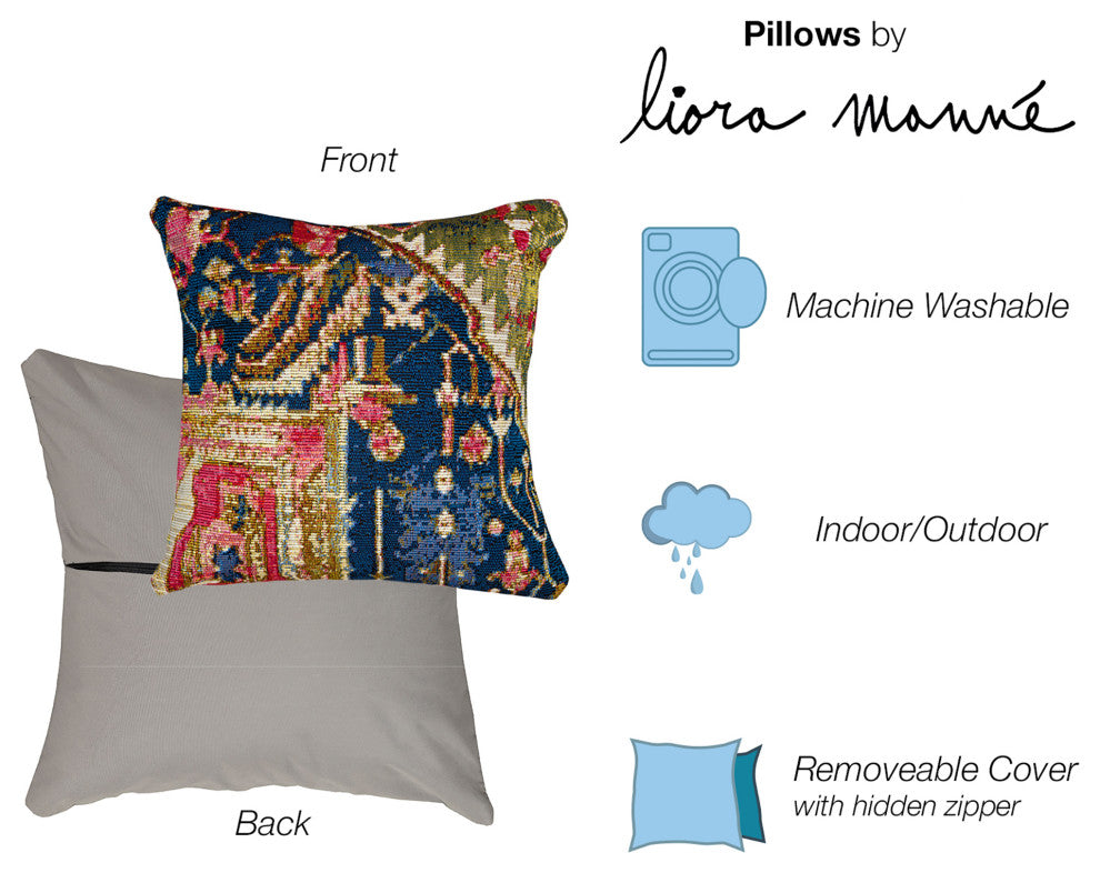 Marina Heriz Indoor/Outdoor Pillow, Red/Multi, 18"x18" Square