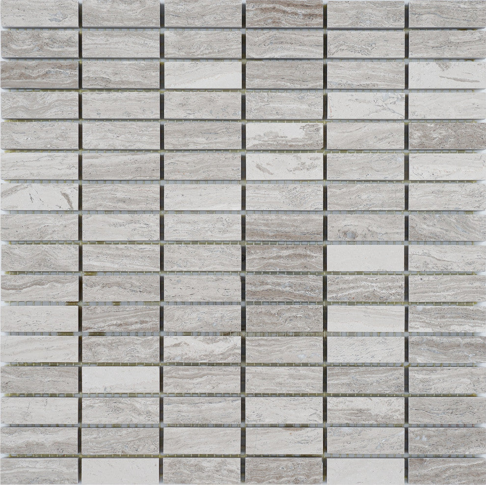 12"x12" Marble Mosaic Tile, Nevada Collection, Willow, Brick Polished, Sample