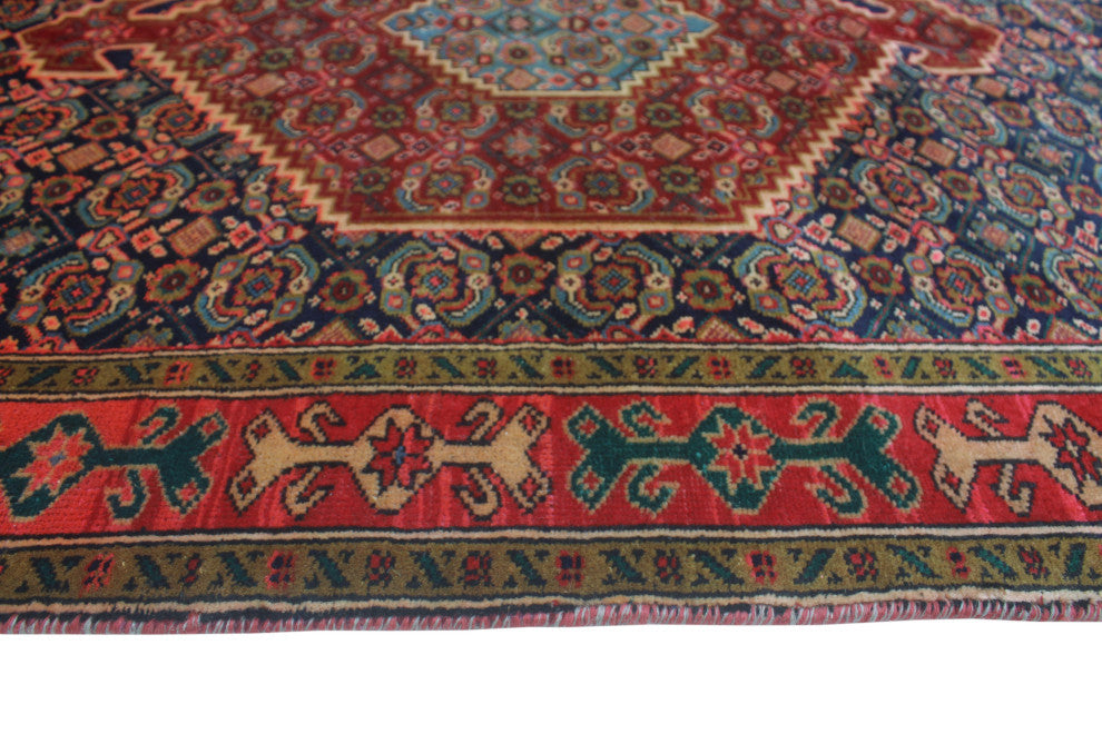 Fine Vintage Distressed Kirman Burgundy/Navy Runner, 4'3x9'3