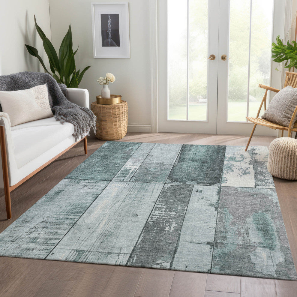 Machine Washable Indoor/Outdoor Chantille ACN1877 Teal 10' x 14' Rug