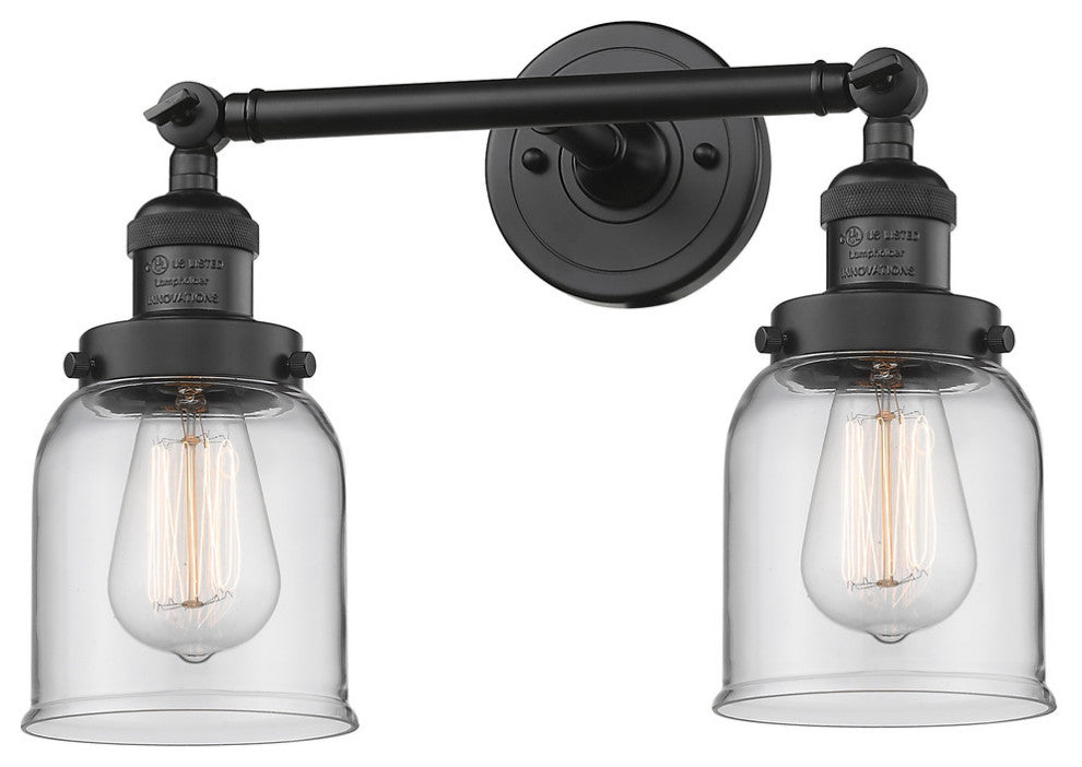 Small Bell 2-Light Bath Fixture, Matte Black, Glass: Clear