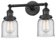 Small Bell 2-Light Bath Fixture, Matte Black, Glass: Clear