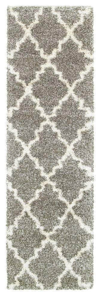 Hartley Quatrafoil Lattice Gray and Ivory Area Rug, 2''3"x7''6"