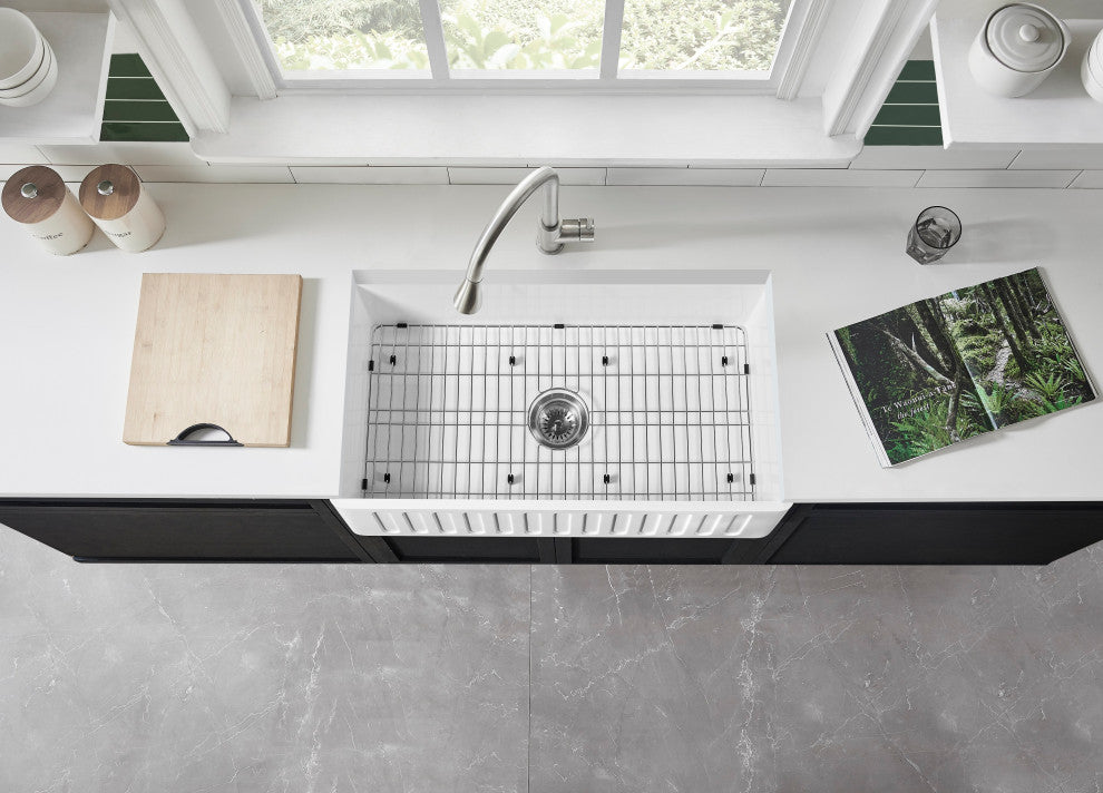 Single Bowl Solid Surface Reversible Kitchen Sink, 33"