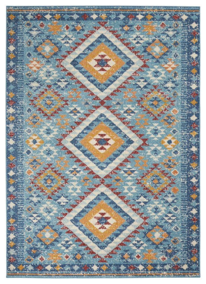 5" x 7" Blue and Multi Diamonds Area Rug
