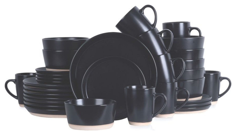 Stone Lain Jules Stoneware 32 Piece Dinnerware Set, Black