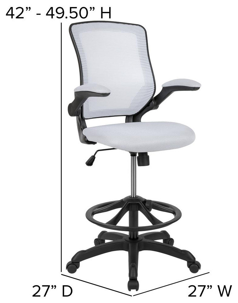 Mid-Back Mesh Ergonomic Drafting Chair With Adjustable Foot Ring, White