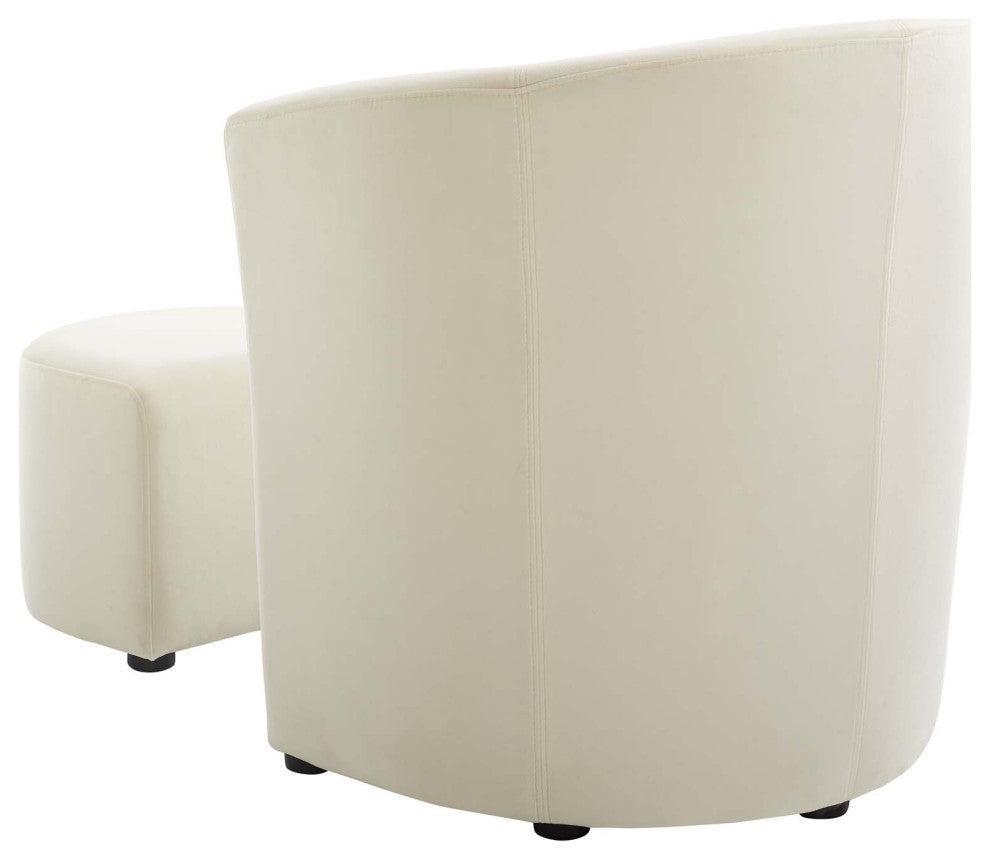 Lounge Lobby Armchair Accent Chair and Ottoman, Velvet Fabric, Ivory White
