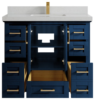 Boston 42 Single Sink Bath Vanity in Navy Blue 2" Carrara Quartz