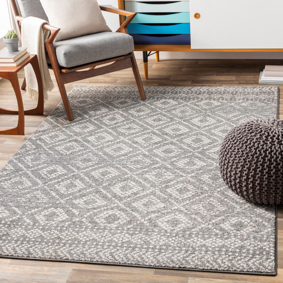Surya Sunderland SUN-2302 6'7"x9' Rug, Medium Gray/Light Gray/White