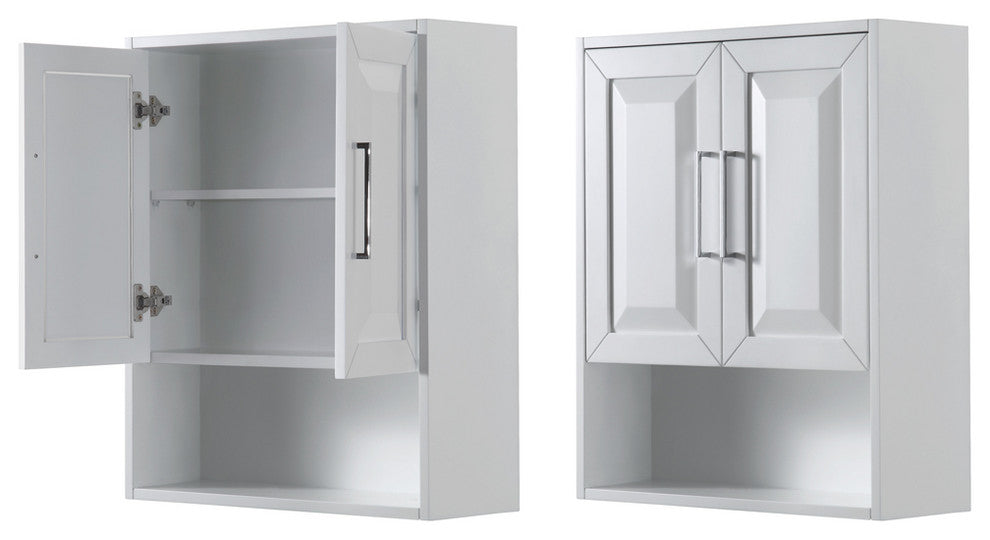 Daria Bathroom Wall-Mounted Storage Cabinet in in White with Chrome Trim
