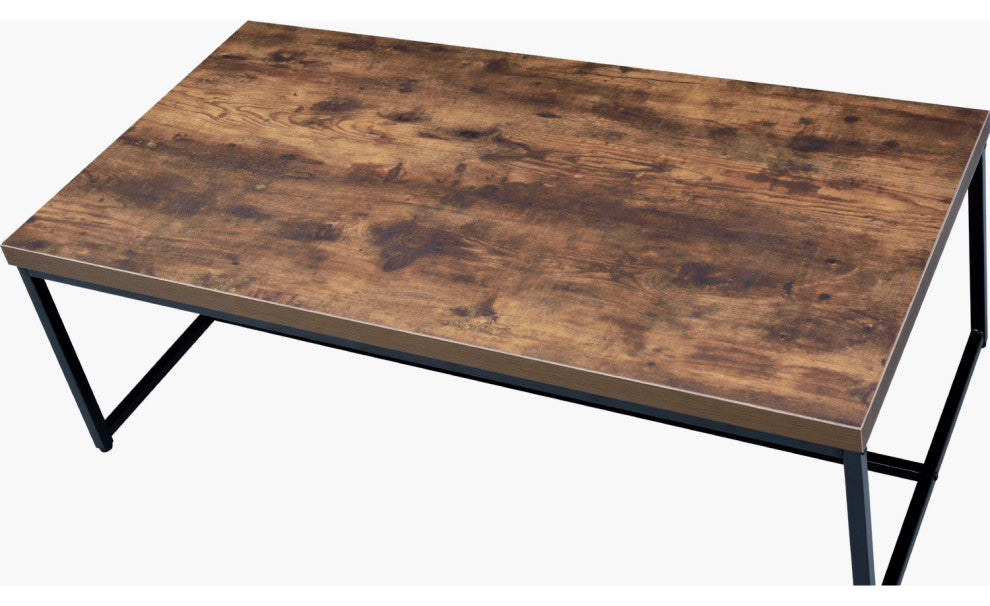 Rectangular Wood Coffee Table, Weathered Oak and Black