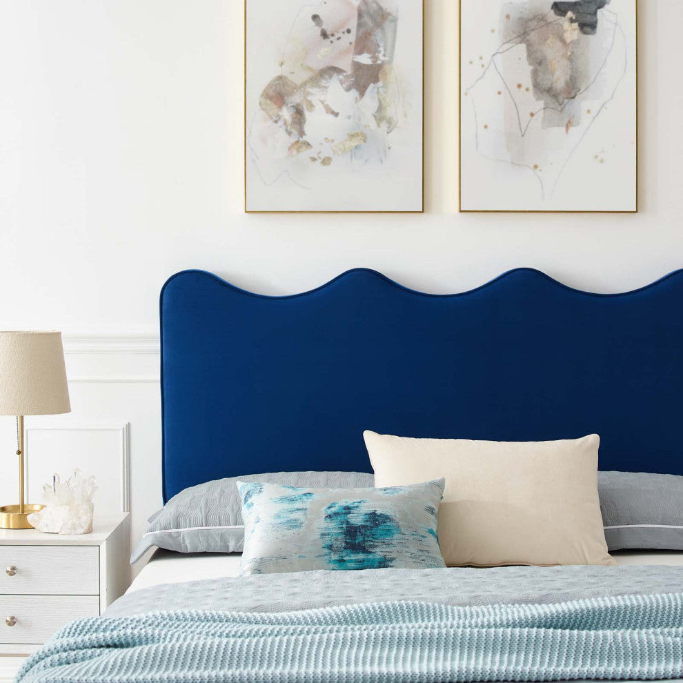 Platform Bed Frame, King Size, Blue Navy, Velvet, Modern, Bedroom Guest Suite