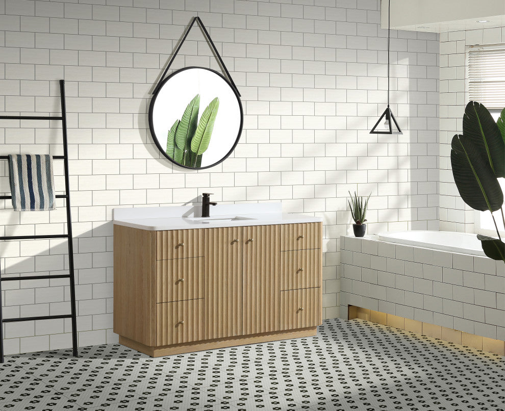 La Jolla Bathroom Vanity, Washed Oak, 55", Single Sink, Freestanding
