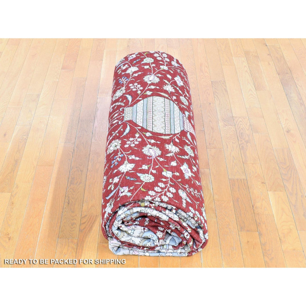 Rust Red, Kashan, 250 KPSI Silken Hand Knotted Oversized Rug, 12'1"x18'1"