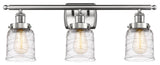 Small Bell 3 Light Bath Vanity Light, Brushed Satin Nickel, Deco Swirl