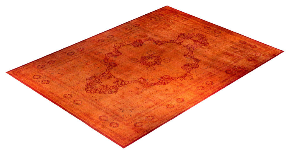 Overdyed, One-of-a-Kind Hand-Knotted Area Rug Orange, 12'4"x16'10"