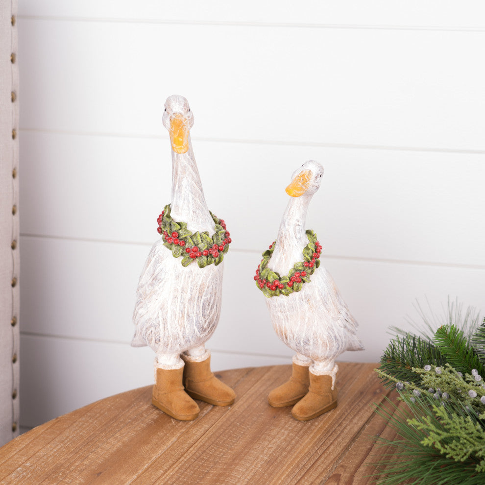Winter Goose Figurine With Boots, 2-Piece Set