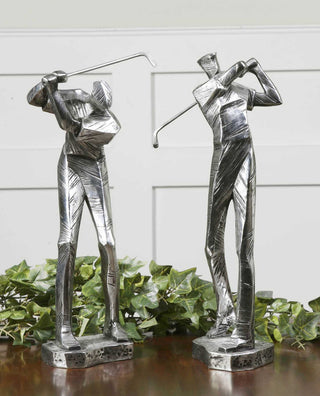 Uttermost 19675 Practice Shot Set of 2 Golf Swing Golfers Metal - Metallic