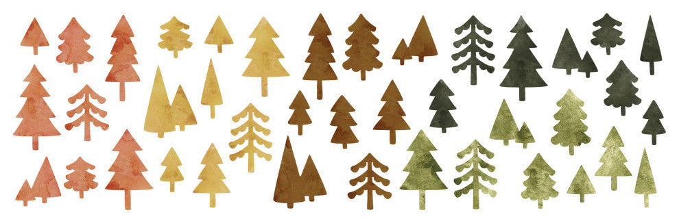 Mini Forest Tiny Trees Peel and Stick Vinyl Wall Stickers, Cozy Fall