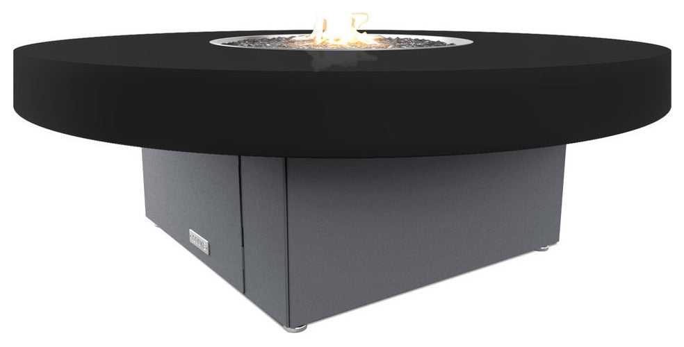 Circular Fire Pit Table, 48 D, Natural Gas, Black Top, Gray