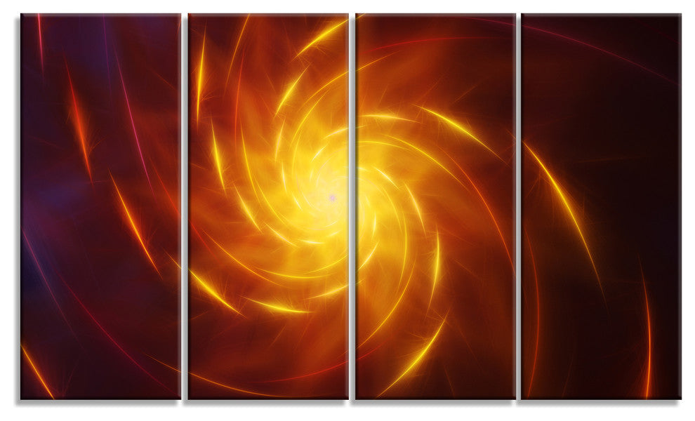 Yellow Whirlpool Fractal Spirals, Abstract Art on Canvas, 48"x28", 4 Panels