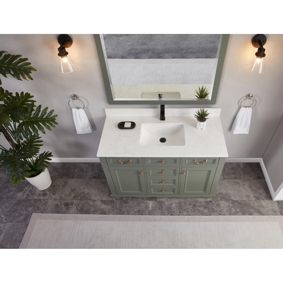 Legion Furniture WS2512 Series Bathroom Sink Vanity, Pewter Green, 48", Artificial Stone Top, Single Sink