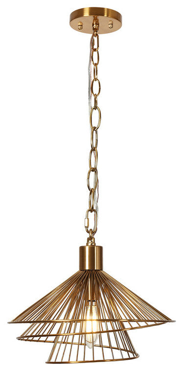 LNC Artmatrwer 1-Light 11" Modern Geometric Metal Pendant Light, Brass