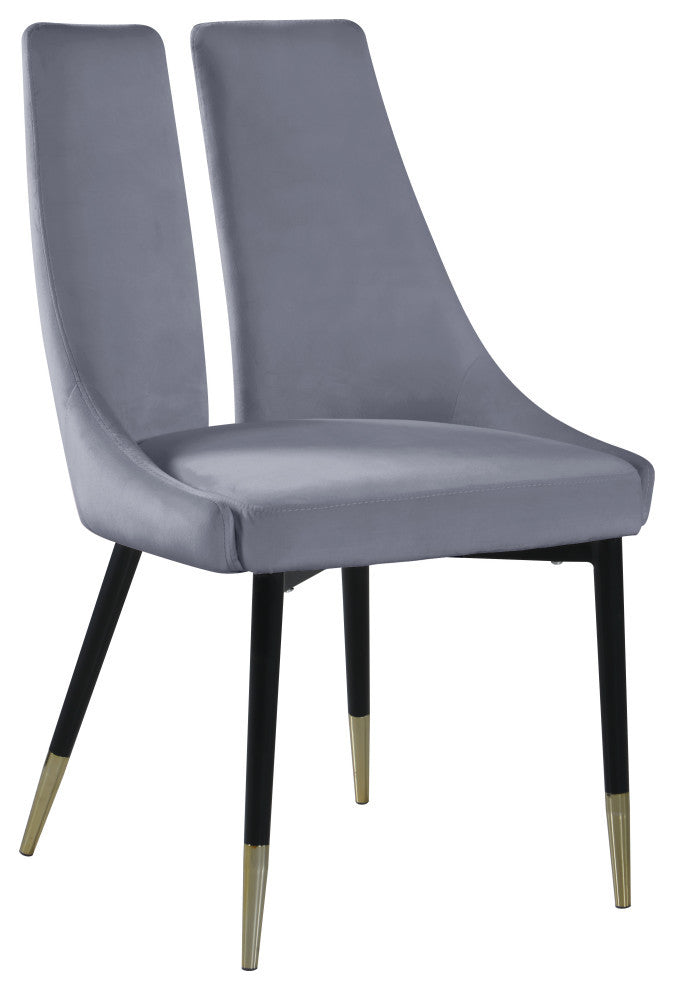 Sleek Velvet Upholstered Dining Chair (Set of 2), Gray