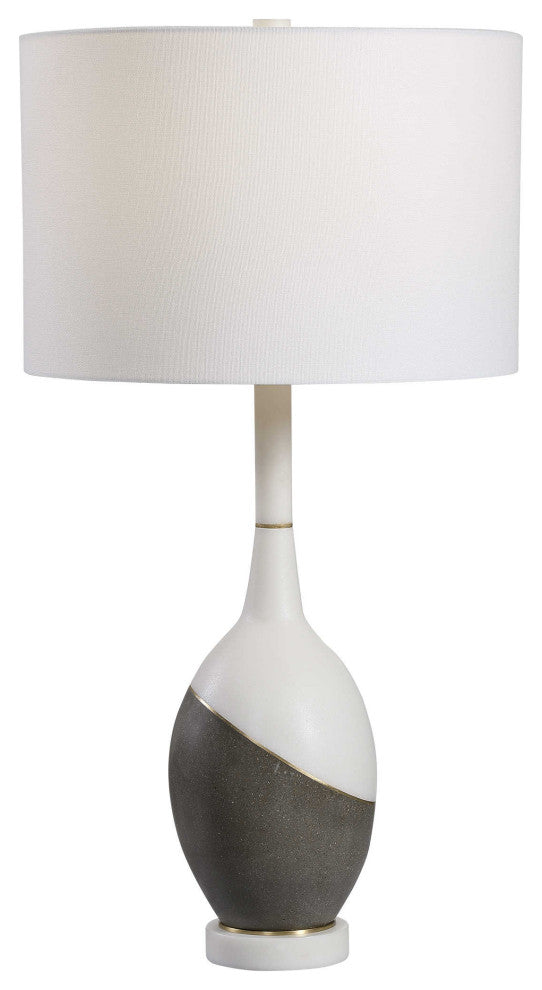 Luxe Gray White Gold Geometric Table Lamp Round Ovoid Shape Faux Marble Concrete